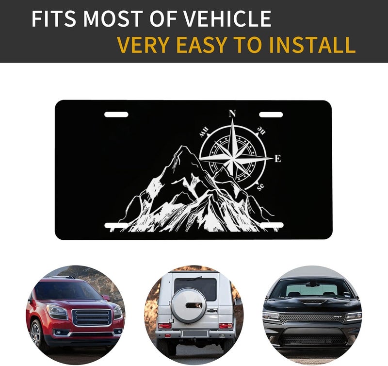 CTVSLFU Front License Plate Cover – Aluminum Metal Car Accessory, Rust-Proof Novelty Vanity Tag Decor for Men & Women, 6x12 with 4 Holes - Mountain Compass 018 - Image 4